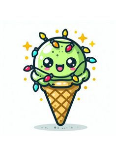 an ice cream cone with sprinkles and stars on it's head