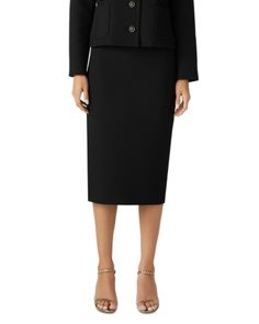 St. John Stretch Crepe Pencil Skirt Luxury Workwear Midi Skirt, Luxury Skirt For Workwear, Luxury Midi Skirt For Workwear, Luxury Fitted Pencil Skirt, Luxury Lined Skirt For Workwear, Formal Pencil Skirt Suit With Lined Skirt, Luxury Pencil Skirt For Workwear, Luxury Lined Pencil Skirt, Pencil Skirt Black