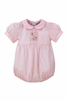 Carriage Boutique Baby Girl Hand Smocked Bubble Romper Cute Cotton Bubble Romper With Smocked Bodice, Cute Pink Bubble Romper With Smocked Bodice, Fitted Pink Bubble Romper For Baptism, Embroidered Giraffe, College Au, Girls Fall Dresses, Long Outfit, Cute One Piece