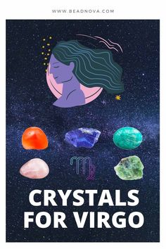 crystals for virgo with the zodiac sign and stars in the background