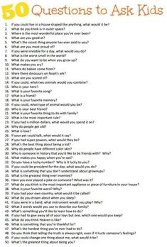 the 50 questions to ask kids in an english language text with question marks on it