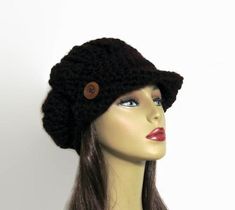 This is made to order. This hat is crocheted with chunky black acrylic yarn. Hand wash is recommended. Adjustable Black Crochet Hat, Black Crochet Yarn Hat, Adjustable Black Crochet Hat For Fall, Black Crochet Brimmed Hat, Black Crochet Hat One Size Fits Most, Black Adjustable Crochet Hat, Black Slouchy Crochet Hat For Winter, Black Brimmed Crochet Hat, One Size Fits Most, Black Yarn Crochet Beanie Hat