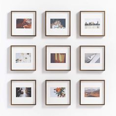 nine framed photographs hanging on the wall