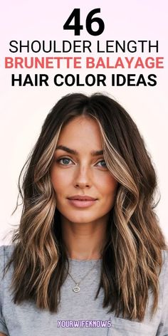 Dive into these 46 gorgeous brunette balayage ideas for shoulder-length hair. Whether you’re into dark brown hues or lighter shades, there’s something here for you. Perfect for straight and natural hair types, these styles include everything from curtain bangs to layers, ensuring you’ll find the perfect look to enhance your natural beauty. Dark Brown Hair Going Lighter, Brunette Shoulder Length Hairstyles, Lighter Hair Colors For Dark Hair, Hair Color Ideas For Brunettes Mid Length, Long Bob Haircuts Curtain Bangs, Long Bobs For Fine Hair Shoulder Length, Hair Coloring For Brunettes, Dark Brown Hair Fall 2024, Balayage Hair Medium Length Dark Roots