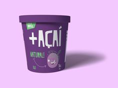 an ice cream cup with the word acai printed on it's front and side