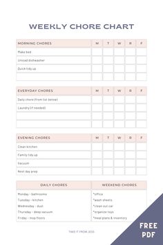 a printable weekly chore chart is shown