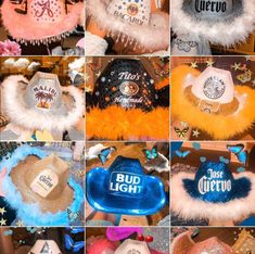 many different pictures of hats that say bud light and one has a name on it