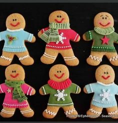 several gingerbread men and women wearing sweaters