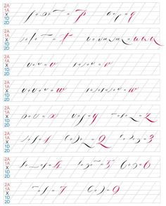 the cursive writing practice sheet with different letters and numbers on it, including one letter