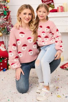 Lesmart Women's Fashion Santa Claus Ugly Christmas Sweater Christmas Crew Neck Knit Sweater, Festive Cozy Crew Neck Sweater, Festive Winter Crew Neck Sweater, Cozy Christmas Sweater With Crew Neck, Cozy Christmas Crew Neck Sweater, Holiday Crew Neck Knit Sweater, Cozy Festive Christmas Sweater, Cozy Christmas Knit Sweater, Cozy Christmas Festive Sweater