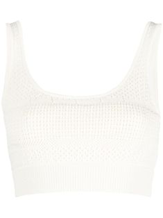 off-white knitted construction crochet knit perforated detailing scoop neck sleeveless straight hem cropped Construction Crochet, Frame Crochet, Knitted Tops, Knit Crop Top, Cami Tanks, Cropped Top, Self Portrait, Knit Top, Ribbed Knit