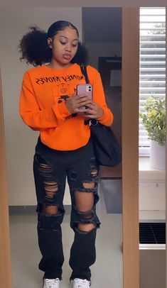 Everyday Outfit Ideas Black Women, Cute Day Outfits Black Women, Outfits With Jordan 1s Fashion Styles Black Women, Clothing Styles Black Women, Winter Dresses Black Women, At Home Date Outfit Casual, Teenager Outfits Black Girls Style, Orange Shirt Outfit Black Woman, Black Girls Outfit Ideas Winter