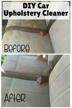 before and after pictures of the interior of a car, showing how to clean upholster