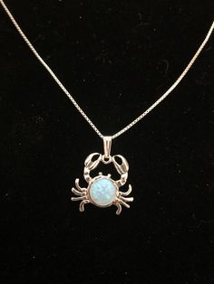 "Blue opal crab /crab jewelry /southwestern jewelry /handmade sterling silver /.925 sterling silver/ opal jewelry/ oceanography Stone size: 8mm Chain length: 18\" or 20\"" Nickel-free Opal Pendant Jewelry, Opal Jewelry Stamped 925 As Gift, Silver Opal Jewelry Gift, Crab Jewelry, Sapphire Eternity Ring, Inlay Jewelry, Jewellery Design Sketches, Jewelry Opal, Silver Turquoise Jewelry