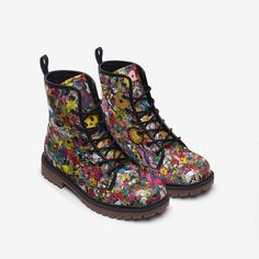 Embrace vibrant elegance with our Colorful Floral Pattern Leather Boots! Bursting with a lively floral print in a spectrum of colors, these boots add a cheerful burst to any outfit. Crafted from premium faux leather, these lightweight boots feature a rubber sole designed for lasting durability and superior traction. The lace-up front ensures a perfect fit, while the padded collar enhances comfort for all-day wear. Ideal for fashion-forward individuals who love to stand out with a touch of nature-inspired beauty. Funky Multicolor Boots For Spring, Multicolor Round Toe Boots For Fall, Multicolor Lace-up Boots With Round Toe For Fall, Multicolor Winter Ankle Boots, Multicolor Lace-up Boots For Fall, Casual Winter Boots With Floral Print, Casual Floral Print Boots With Round Toe, Casual Floral Print Round Toe Boots, Winter Floral Print Boots