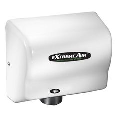 a white wall mounted soap dispenser with the words extreme air on it