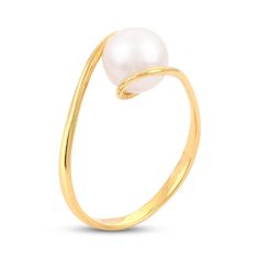 Cultured Freshwater Pearl Engagement Ring 14K Yellow Gold | Jared Elegant Yellow Gold Bypass Ring, Elegant Gold Bypass Ring With Solitaire, Elegant Gold Solitaire Bypass Ring, Elegant Yellow Gold Solitaire Pearl Ring, Yellow Gold Pearl Drop Ring, Elegant Gold Solitaire Pearl Ring, Ring Inspo, Pearl Engagement Ring, Pearl Rings