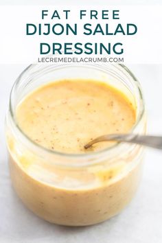 Fat Free Dijon Salad Dressing is so rich and creamy and full of the sweet and tangy Dijon dressing tastes that you love but without any fat. There is a secret ingredient to thank for that! Fat Free Salad Dressing Recipe, Fat Free Salad Dressing, Dijon Salad Dressing, Dressing Rich, Low Fat Salad Dressing, Dijon Salad, Low Calorie Salad Dressing, Oil Free Salad Dressing, Fat Free Recipes