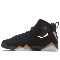 (GS) Air Jordan True Flight 'Black Metallic Gold' 343795-070 (AJ7/SNKR) Black Breathable Lace-up Jordan Shoes, Black Jordan Lace-up Shoes For Streetwear, Black High-top Jordan Shoes For Streetwear, Black Lace-up Jordan Training Shoes, Black Jordan Shoes With Boost Midsole For Streetwear, Black Lace-up Jordan Shoes For Sports, Black Jordan Shoes With Breathable Round Toe, Black Jordan Shoes With Round Toe For Outdoor, Black High-top Jordan Shoes For Outdoor