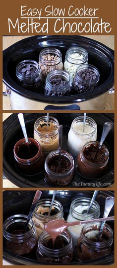 the instructions for how to make homemade melted chocolate in an easy slow cooker recipe