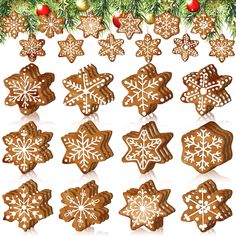 christmas cookies decorated with snowflakes and ornaments on a white background stock photo - budget conscious