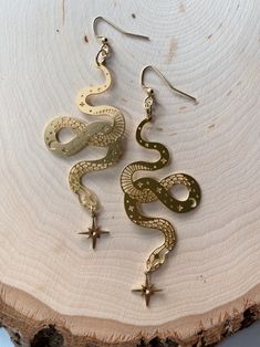 Celestial Snake, Witchy Earrings, Villain Era, Golden Snake, Era Fashion, Snake Earrings, Brass Charms, Gold Snake