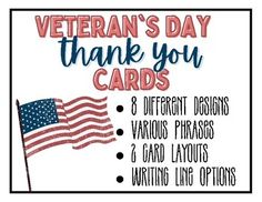 an american flag with the words veterans day thank you cards written in red, white and blue