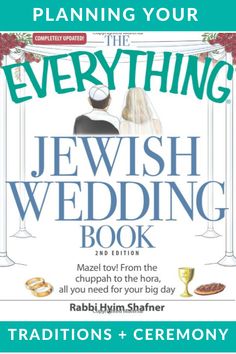 the everything jewish wedding book is shown with an image of two people on their wedding day