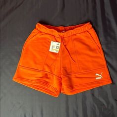 Brand New Bought From Puma Official Website Color: Firelight Casual Orange Athletic Shorts For Workout, Orange Sports Shorts With Pockets, Sporty Orange Shorts For Streetwear, Orange Short Bottoms For Streetwear, Athletic Shorts Women, Workout Shorts Women, Dolphin Shorts, Athletic Skirt, Black Bike