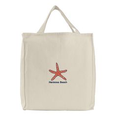 Starfish Orange Personalized Beach embroidered bag Hermosa Beach, Embroidered Tote Bag, Embroidered Tote, Embroidered Bag, Starfish, Bag Accessories, Orange, Wallet, Tote Bag