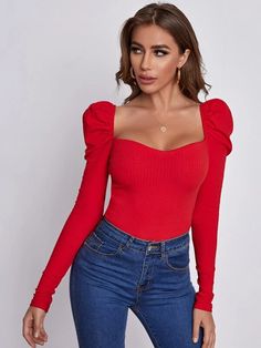 Sweetheart Shirt, Women Tie, Rib Knit Top, Red Crop Top, Red Blouse, Ribbed Knit Top, Blouse Shirt