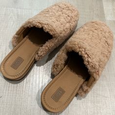 Worn Once, Brand New Casual Slippers With Faux Fur Lining, Casual Slippers With Faux Fur Lining For Spring, Casual Slippers With Faux Fur Lining For Fall, Casual Flat Slippers With Faux Fur Lining, Casual Winter Slippers With Faux Fur Lining, Casual Synthetic Slippers For Fall, Womens Uggs, Ugg Shoes, Flat Shoes Women