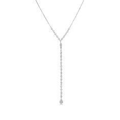 Meira T White Gold Diamond Lariat Necklace - ICE Luxury White Gold Lariat Necklace For Anniversary, Luxury Adjustable White Gold Lariat Necklace, Luxury Long Drop Diamond Necklace With Adjustable Chain, Luxury Dazzling Single Strand Diamond Necklace, Luxury White Gold Beaded Chain Necklaces, Luxury White Gold Lariat Drop Necklace, Luxury Single Strand Dangle Necklaces, Luxury Diamond White Rectangular Necklace, Luxury White Gold Rectangular Diamond Necklace