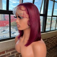 Alipearl Virgin Hair Straight Short Bob Lace Front Wigs For Black Women 10-14 Inch In Stock 99J Hair Color Burgundy Wig Short Human Hair Wigs Pelo Color Borgoña, Burgundy Bob, Bob Human Hair Wigs, Hair Burgundy, Curling Straight Hair, Bob Black, Bob Hair Color, Hair Color Burgundy, Corte Bob