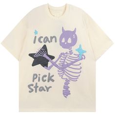 skeleton t-shirt Star Graphic, Star T Shirt, Oversized Streetwear, Skull Tshirt, Streetwear Tshirt, Pullover Designs, Funny Graphics, Summer Cotton, Personalized T Shirts