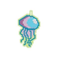 the jellyfish cross stitch pattern in blue and pink is shown on a white background