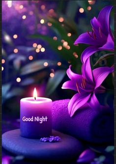 a purple candle with the words good night on it