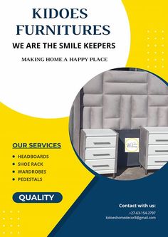 a flyer for furniture stores with an image of two chests and the words kidos furnitures