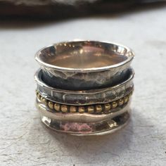 Silver Wide Band Ring With Oxidized Finish, Sterling Silver Wide Band Hammered Rings, Handmade Bohemian Sterling Silver Wide Band Ring, Hammered Wide Band Ring In Sterling Silver, Anniversary, Handmade Silver Spinner Rings, Wide Silver Band, Skull Engagement Ring, Meditation Rings, Brass Band