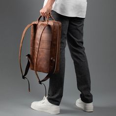 Full Grain Leather Backpack, Leather Organizer Laptop Backpack, Leather Laptop Backpack Bag for All Laptops up to 16 Inches - Etsy Türkiye Large Capacity Leather Business Backpack, Brown Leather Business Backpack, Brown Laptop Bag With Standard Backpack Shape, Leather Laptop Bag With Large Capacity, Large Capacity Leather Laptop Backpack, Leather Laptop Backpack With Large Capacity, Functional Brown Leather Backpack With Luggage Sleeve, Leather Laptop Bag With Luggage Sleeve For Commuting, Leather Briefcase With Large Capacity