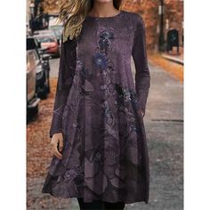 Purple Knee-length Winter Dress, Purple Long Sleeve Dress For Winter, Casual Purple Winter Dresses, Casual Purple Dresses For Fall, Casual Dress Winter, Midi Dress Long Sleeve, Womens Winter Dresses, Modern Streetwear, Dresses Casual Winter