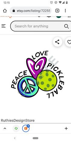 the peace and love sticker is displayed on an iphone's screen, with other items