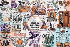 a large collection of halloween stickers