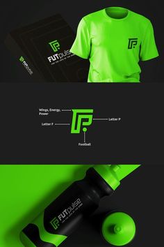 a skateboard and t - shirt mockup on a black background with green accents