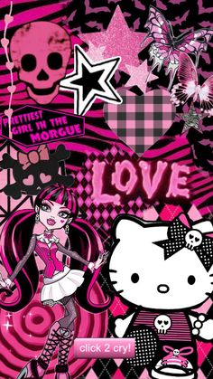 a hello kitty wallpaper with pink and black