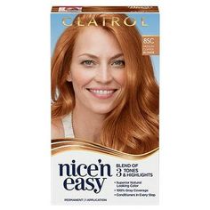 Clairol Nice'n Easy Permanent Hair Color Creme, 8SC Medium Copper Blonde, 1 Application, Hair Dye. Living is all about trying new experiences and feeling your best. So why waste time on bland, flat hair color? That's why Clairol Nice 'n Easy Permanent Hair Color gives you 8 weeks of true-to-you color with three salon tones for a blend of highlights and lowlights. Expertly designed to work with your unique hair, Nice 'n Easy offers salon-quality permanent hair color without the cost. Keep your co Medium Copper Blonde Hair, Best Red Hair Dye, Box Hair Dye, Permanent Hair Dye Colors, Copper Blonde Hair Color, Easy Hair Color, Copper Blonde Hair, Shades Of Red Hair, Copper Blonde