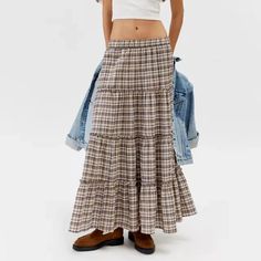 Dodobye Women 2000s Aesthetic Plaid Tiered Maxi Skirts Elastic High Waist Vintage Gingham Pleated Y2K Flowy Swing A Line Long SkirtsSPECIFICATIONSWaistline: DroppedBrand Name: DodobyeModel Number: Women SkirtCraft of Weaving: TATStyle: Y2KSilhouette: A-LINEMaterial: POLYESTERPlace Of Origin: US(Origin) (mainland)Decoration: noneElasticity: Slight StrechDresses Length: Above Knee, MiniSeason: SummerOrigin: Mainland US(Origin)Release Date: Summer 2024is_customized: NoGender: WOMENPattern Type: Pla Casual Gingham Mini Skirt, Plaid Cotton Tiered Skirt Bottoms, Casual Cotton Plaid Skirt, Plaid Cotton Tiered Skirt, Casual Gingham Cotton Skirt, Ruffled Long Skirt, A Line Long Skirt, Aesthetic Plaid, Streetwear Skirt