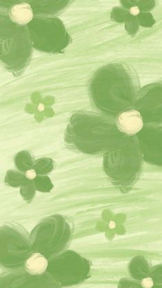 a painting of green flowers with white centers