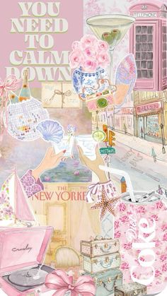 a collage of pink and white items with the words you need to gain new york