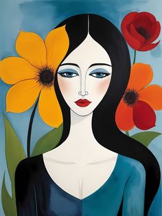 a painting of a woman with flowers in her hair